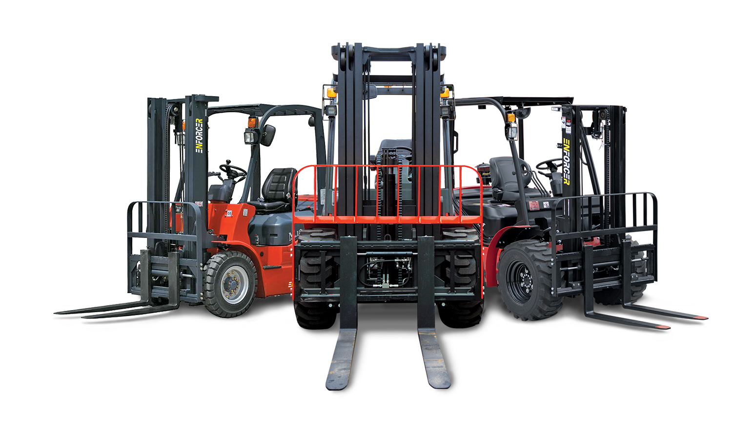 three forklifts