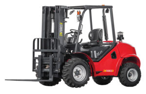 FLDAXT25-01Y2ZS Enforcer 2.5T 2WD Diesel Rough Terrain Forklift- Front/Side View